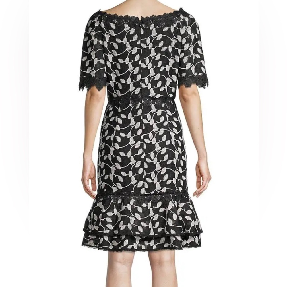 Shani NWT Black/White Two Tone Lace Bateau Neck Ruffle Hem Dress - Picture 8 of 10